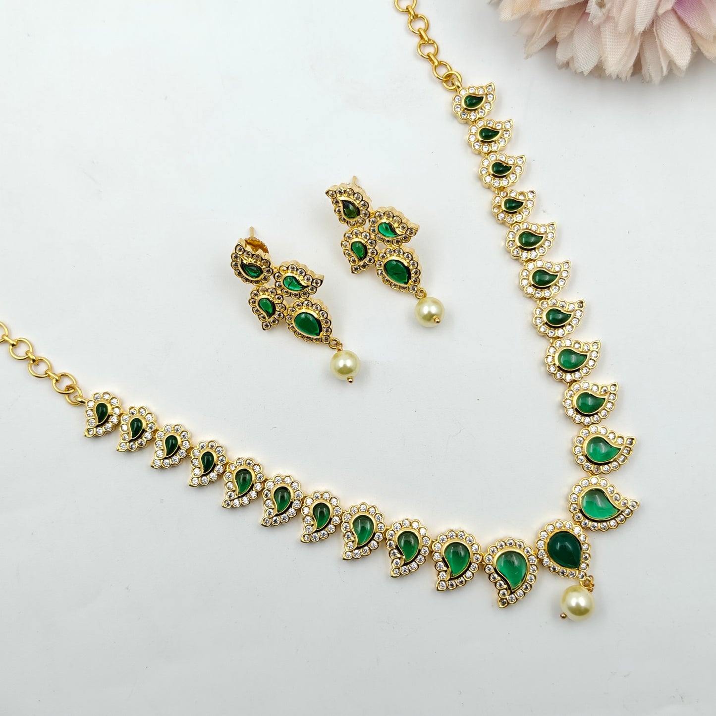 8560/8559 Emerald AD Short Necklace Set