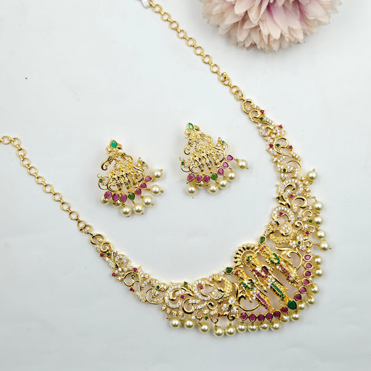 1109/1108/22124 Gold Short Necklace Set Ramaparivar Design