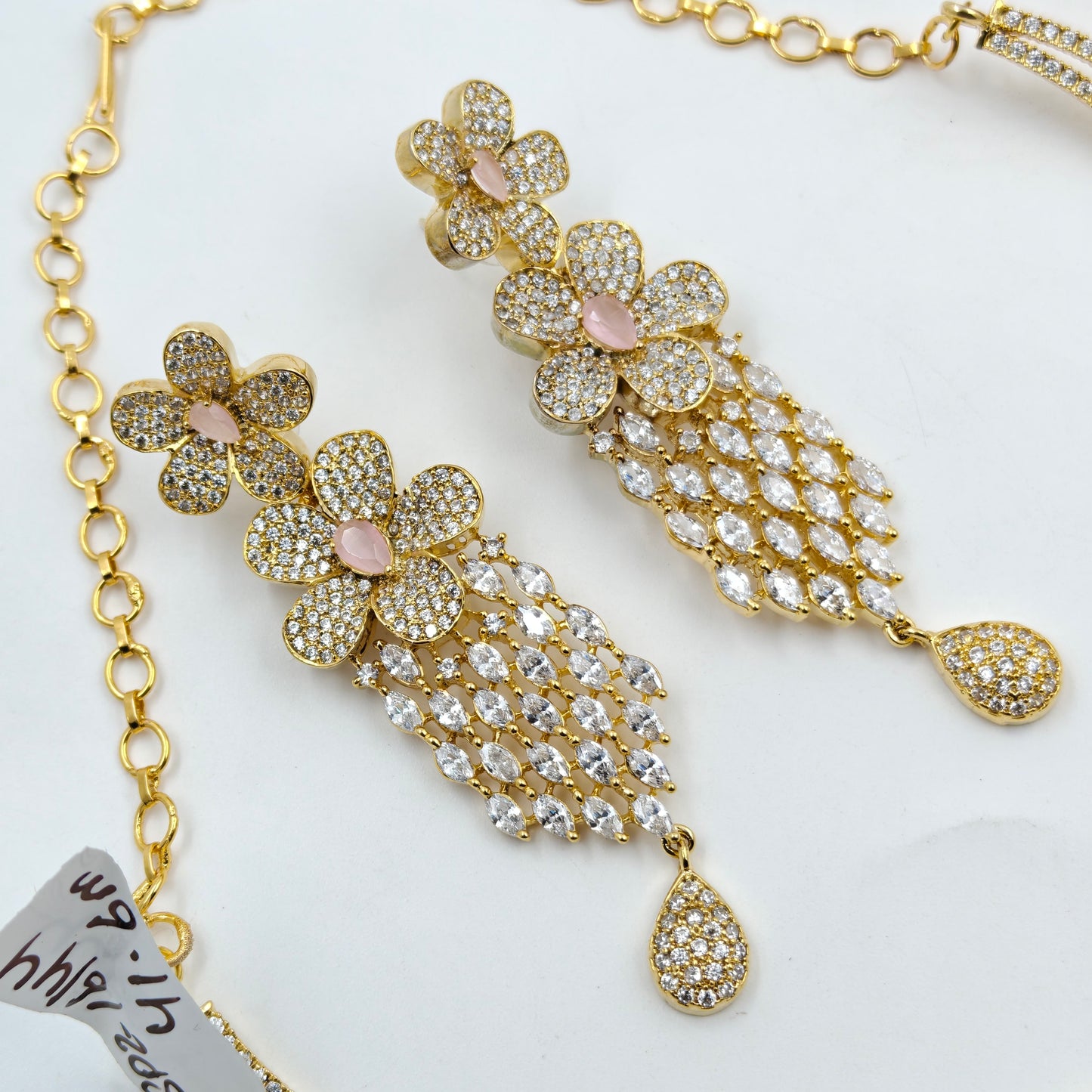 16144 Platinum Cz Flower Short Pink