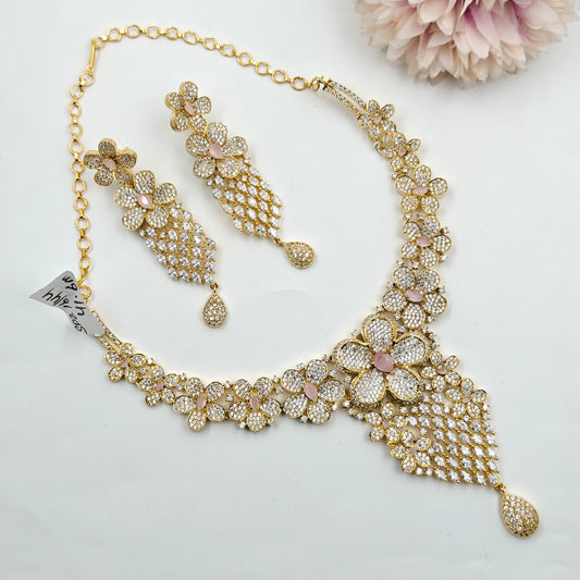 16144 Platinum Cz Flower Short Pink