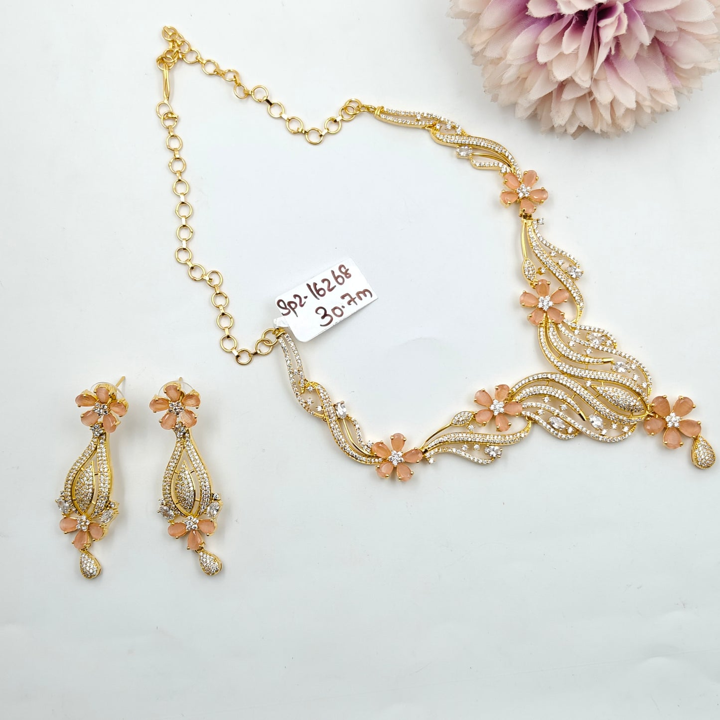 16268 GP Floral Stuff Long Orange Necklace Set