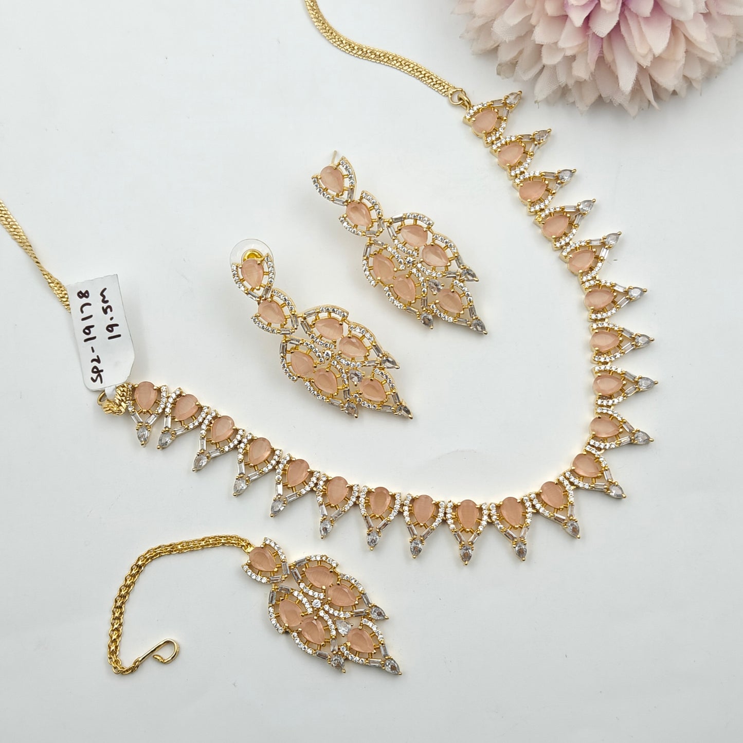 19178 GP Short Necklace Set Peach