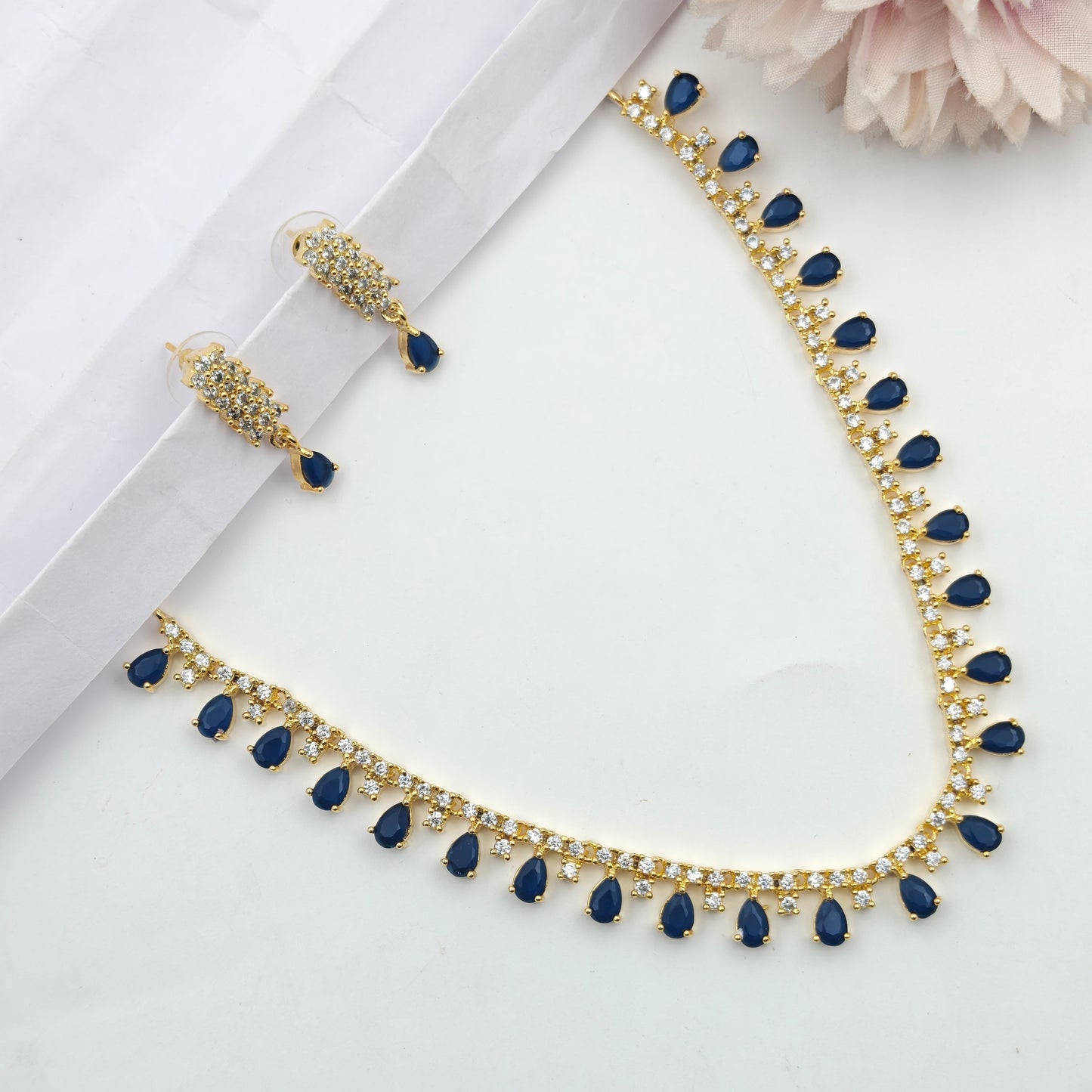 9038 Silver AD Color Stone Navy Blue