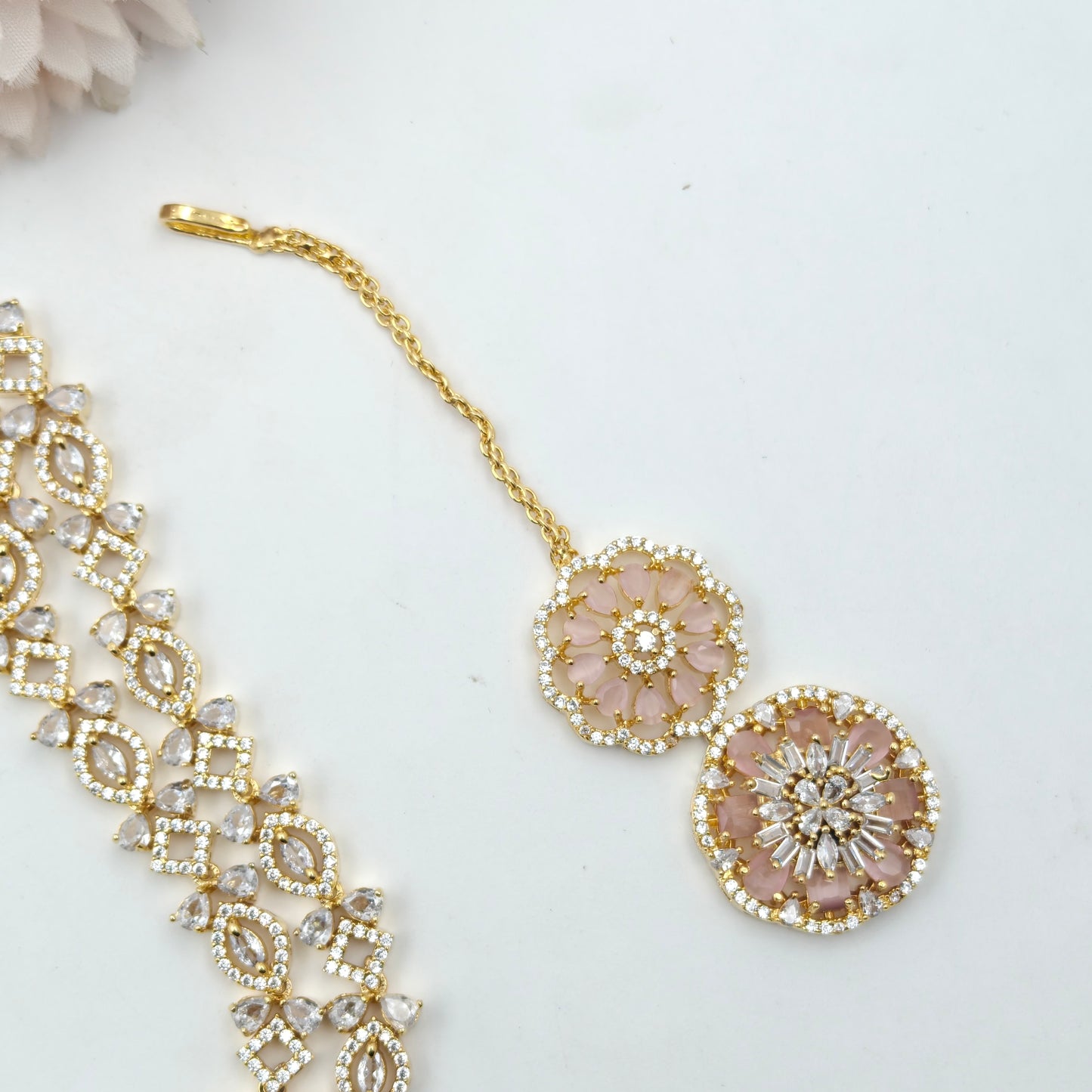 16168 2 Lines GP Short Light Pink Necklace Set