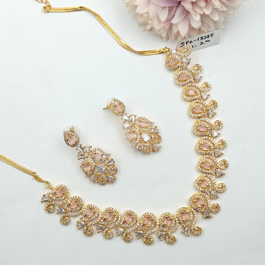 13385 GP Fancy Peacock Necklace Set Mint Pink