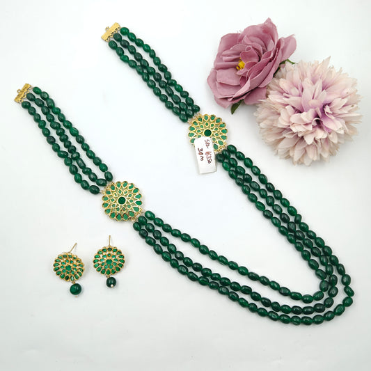 16350 Avez Green Beads With GP Pendent  Set