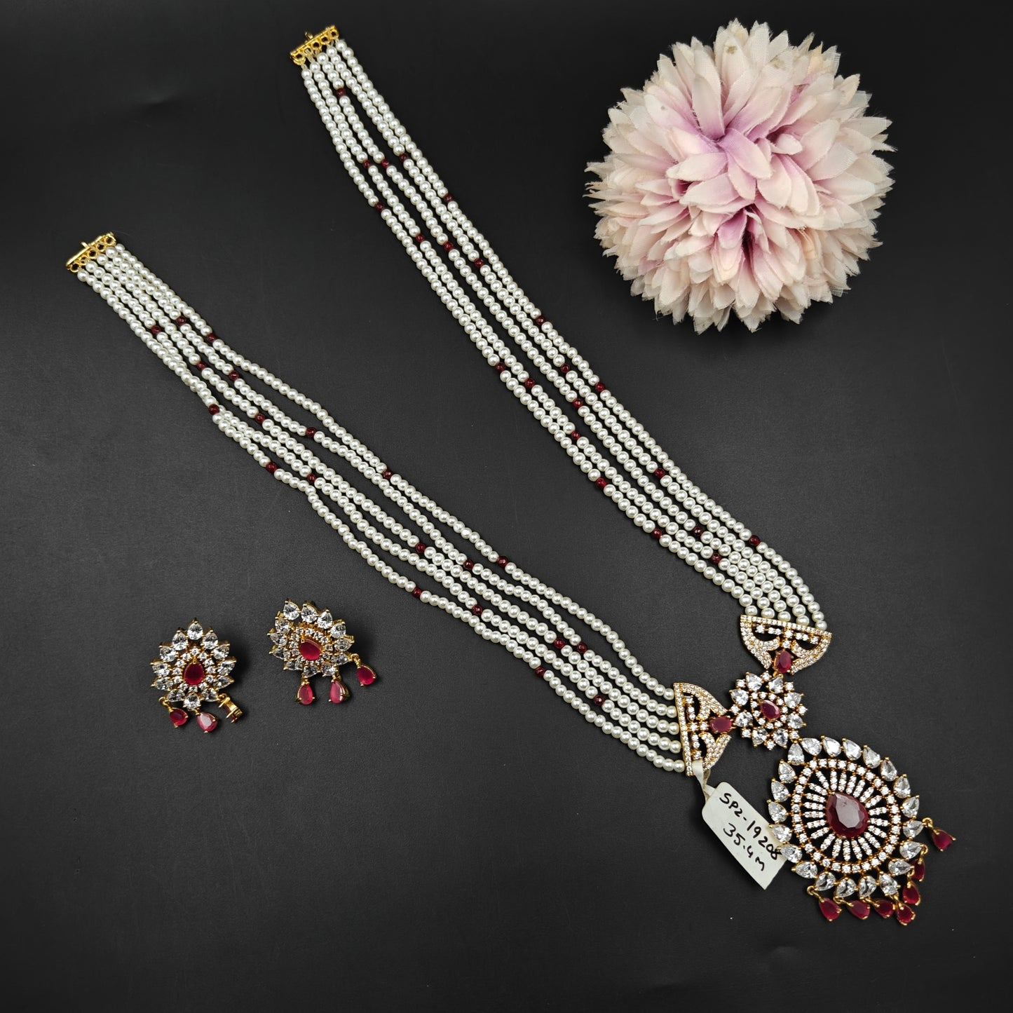 19208 5 Lines Mala GP AD Stone Pendent Set Red