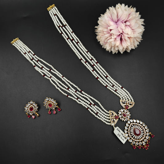 19208 5 Lines Mala GP AD Stone Pendent Set Red