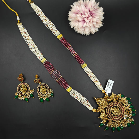 39205 Matte Laxmi Big Pendent Set Red