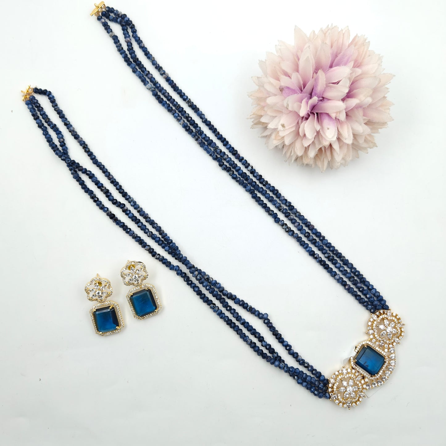 19156 3 Lines Mala With GP Choker Pendent Set