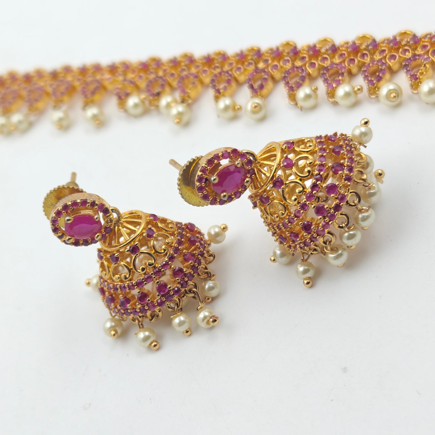 14556 GP Full Red Long Necklace Set