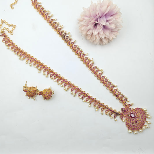 14556 GP Full Red Long Necklace Set