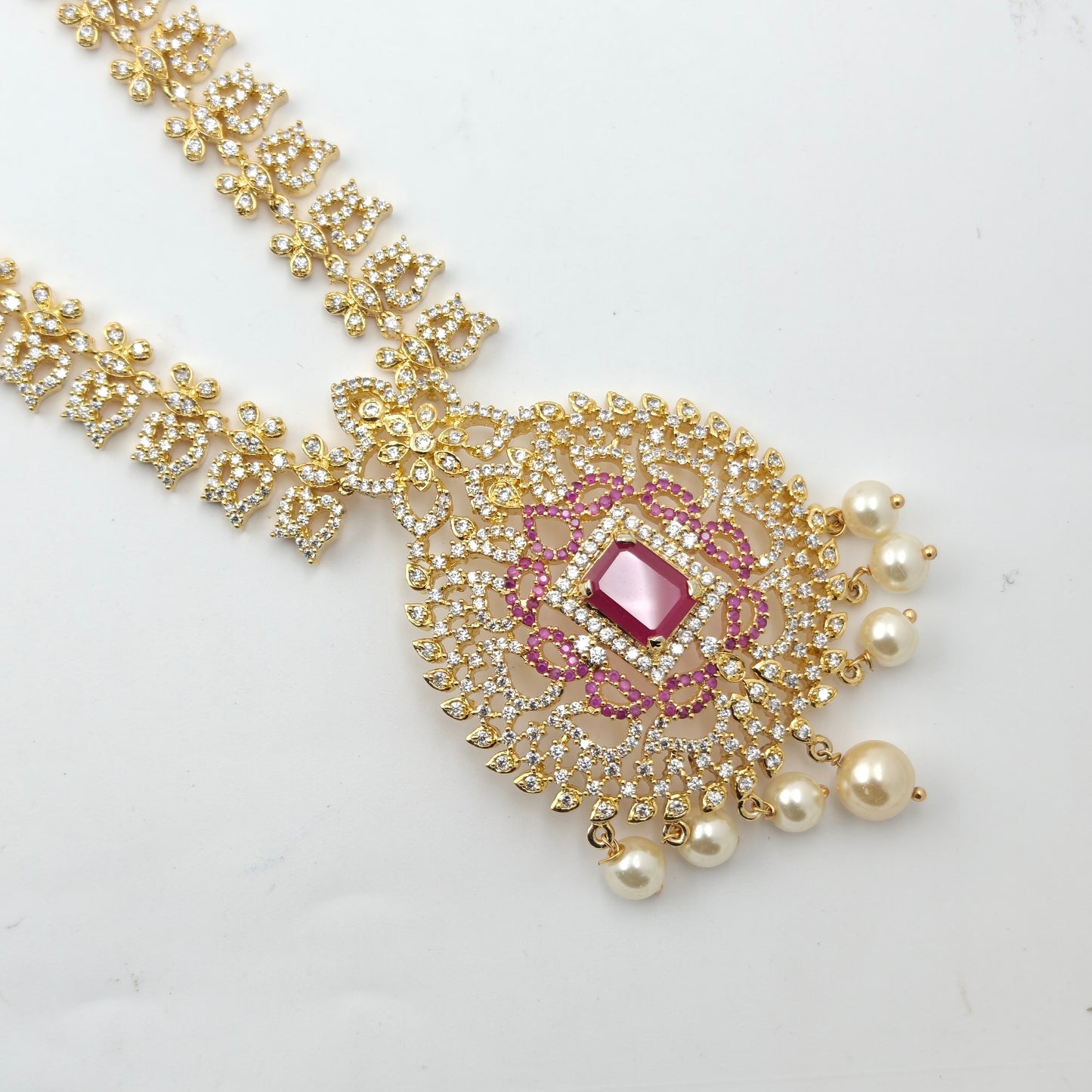 14518 CZ Long Necklace Full Red
