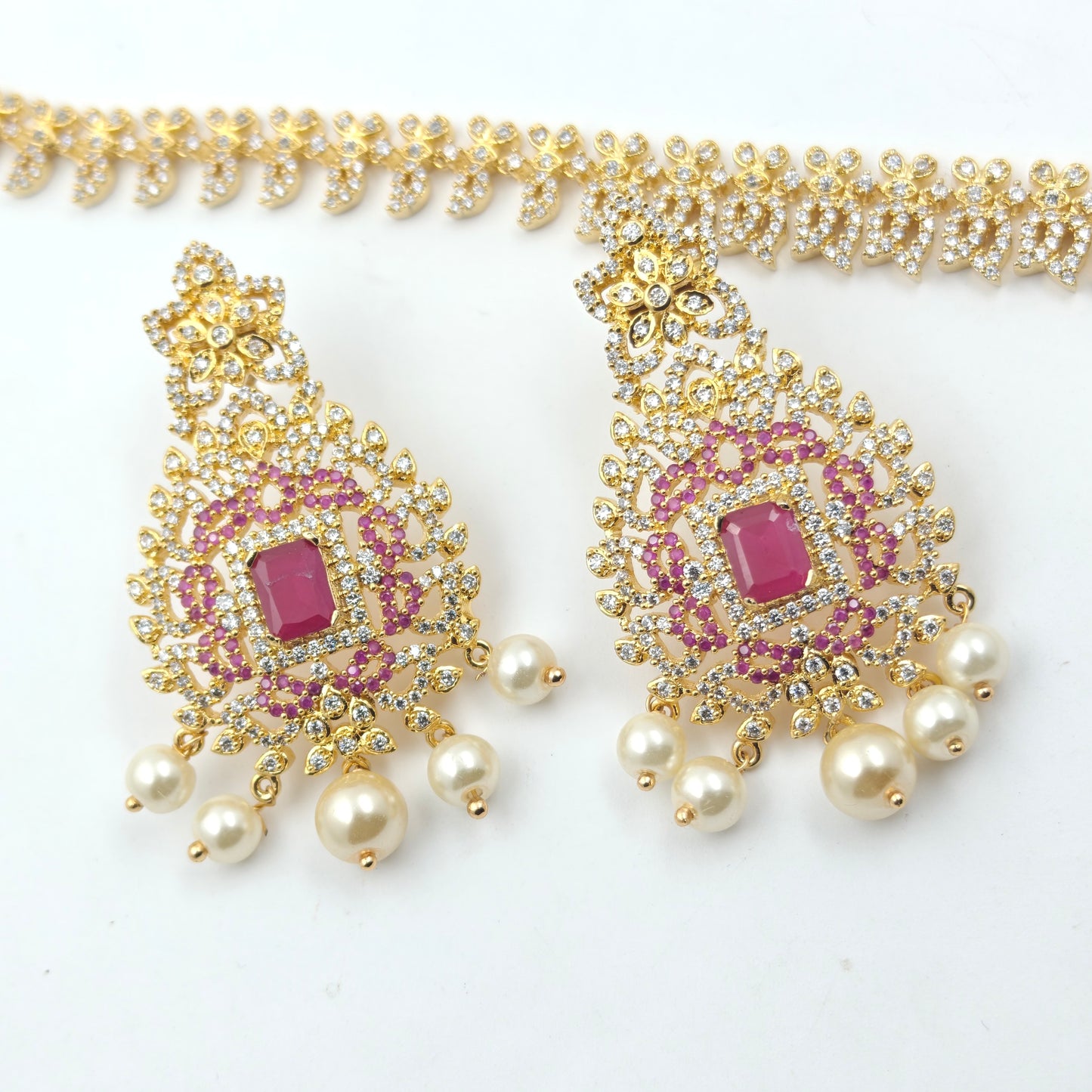 14518 CZ Long Necklace Full Red