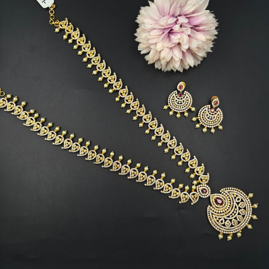 14501 CZ Long Chandbali Necklace Red