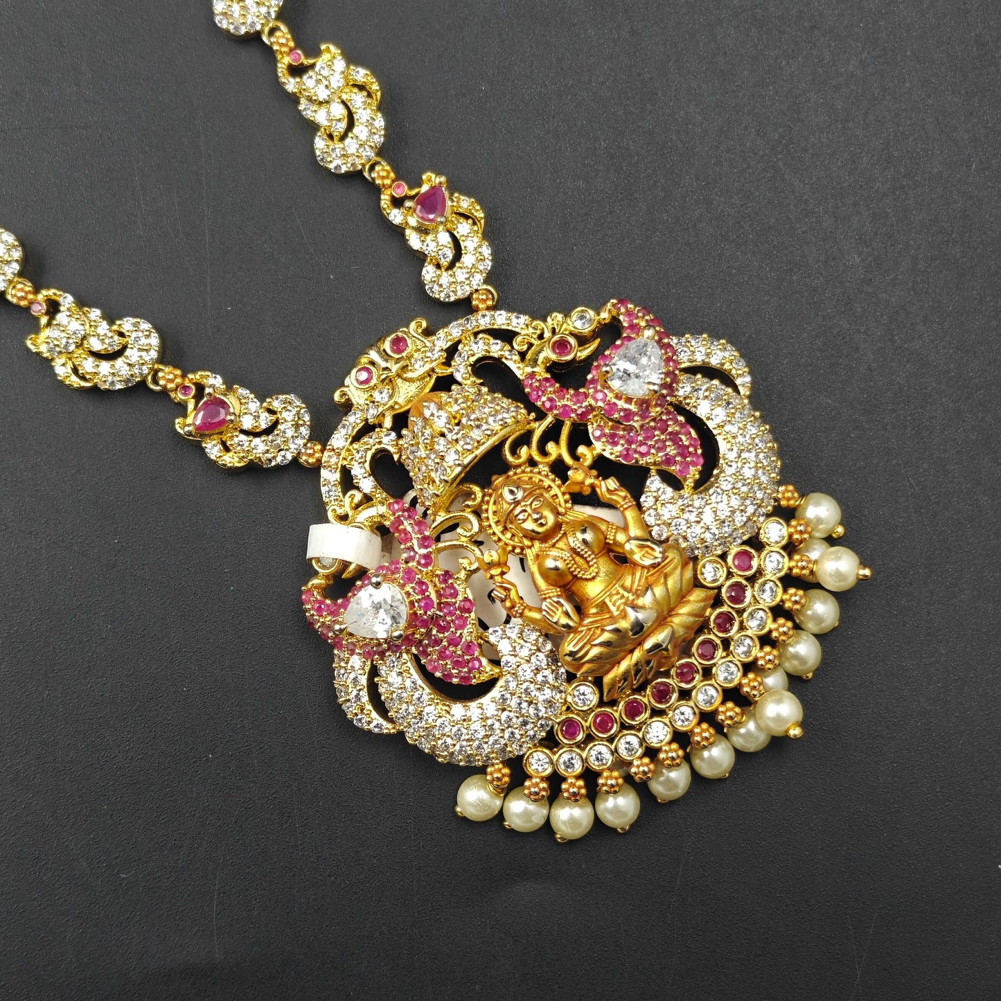 14520 CZ Long Laxmi Peacock Necklace