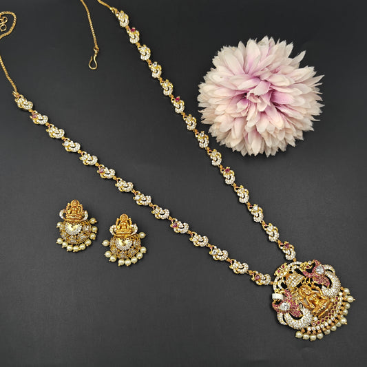 14520 CZ Long Laxmi Peacock Necklace