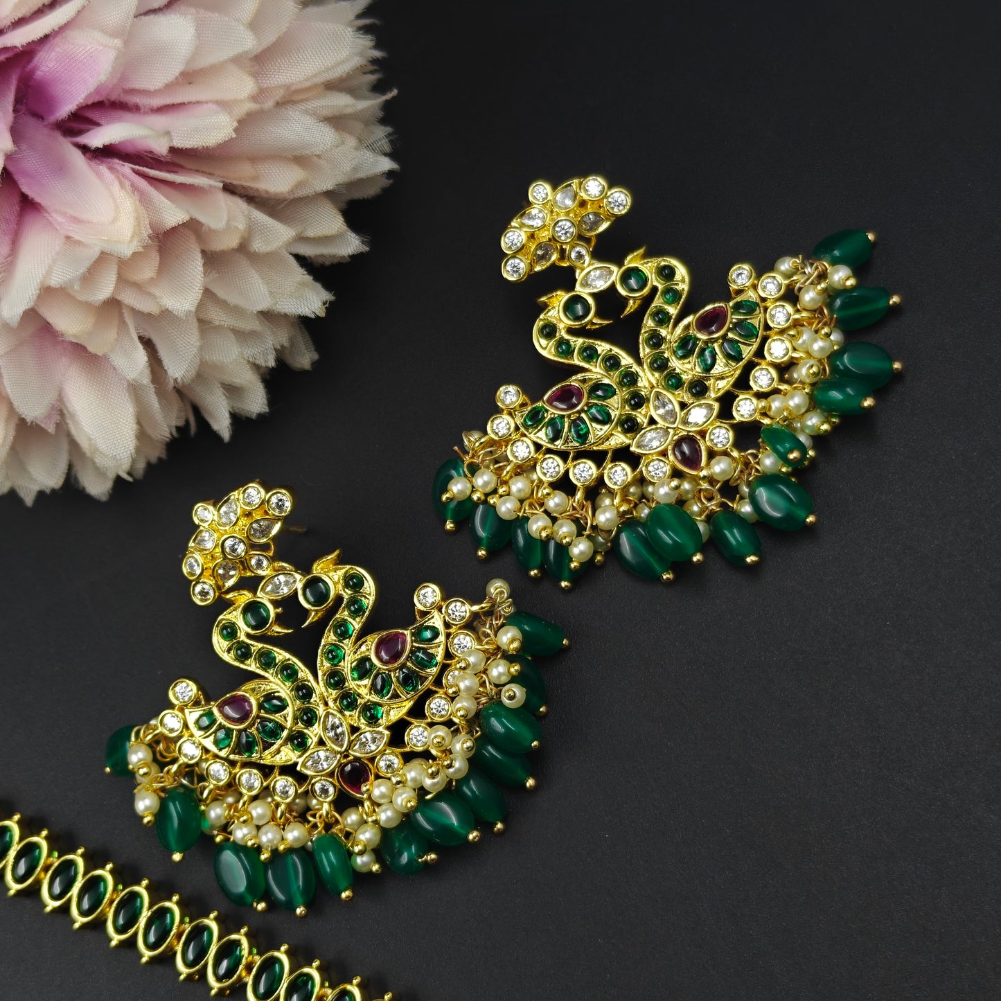 4213 Kempu Peacock Long Green Set