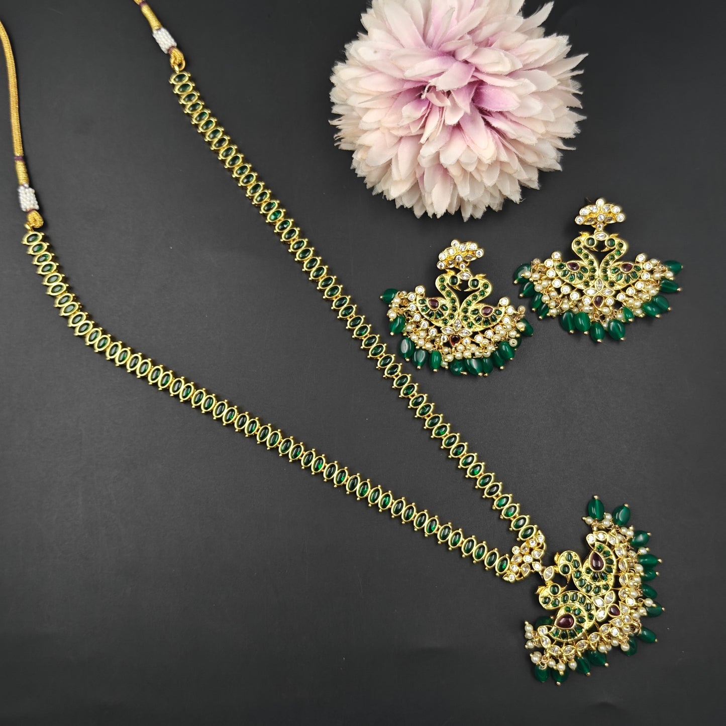 4213 Kempu Peacock Long Green Set