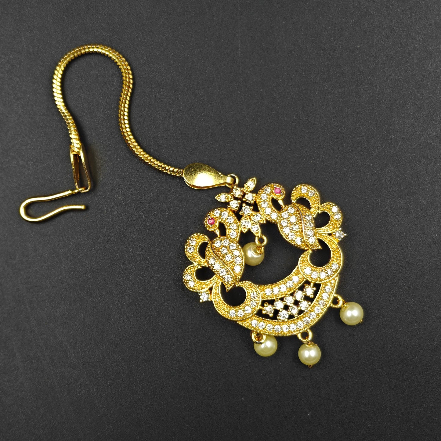 3431 Ruby CZ Long Necklace Set With MaangTika