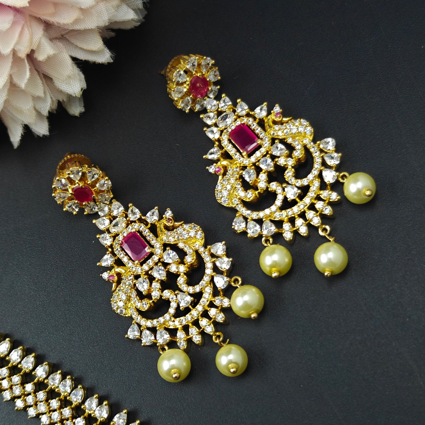 14557 GP Uncut Peacock Long Necklace Set
