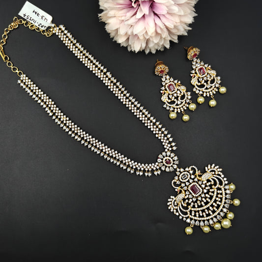 14557 GP Uncut Peacock Long Necklace Set