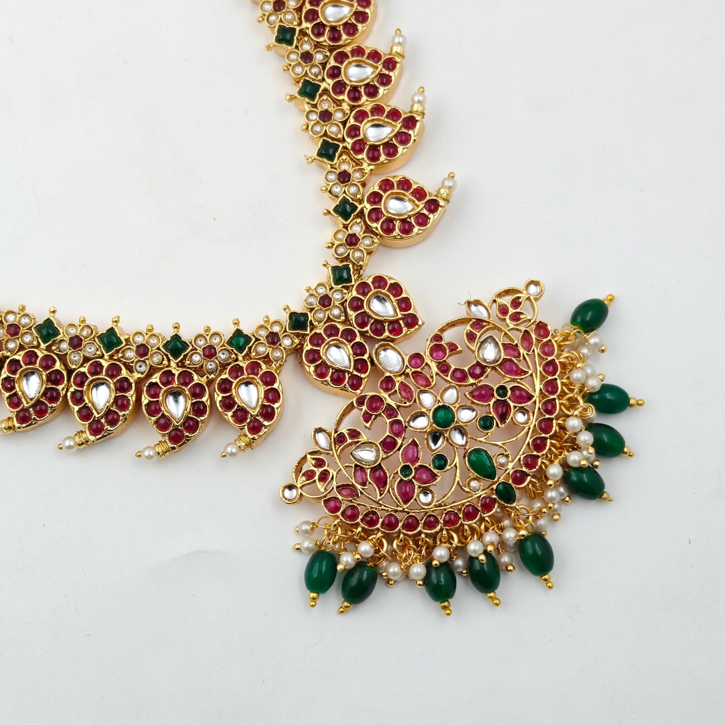 40411 / 40750  Pota stone multi color mango necklace with Jhumkas