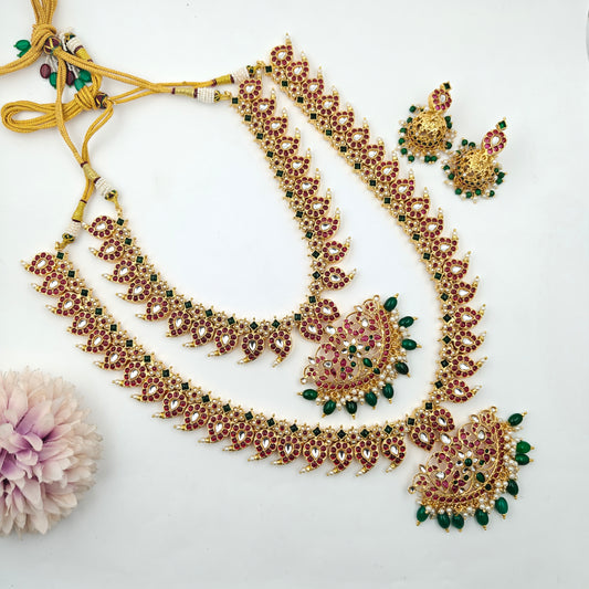 40749/40750 Pota Stone Multi Mango Combo Set With Jhumkis