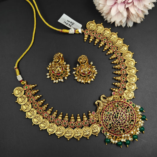36341 Bottumala Laxmi Kasulu Necklace Set Pota Stone