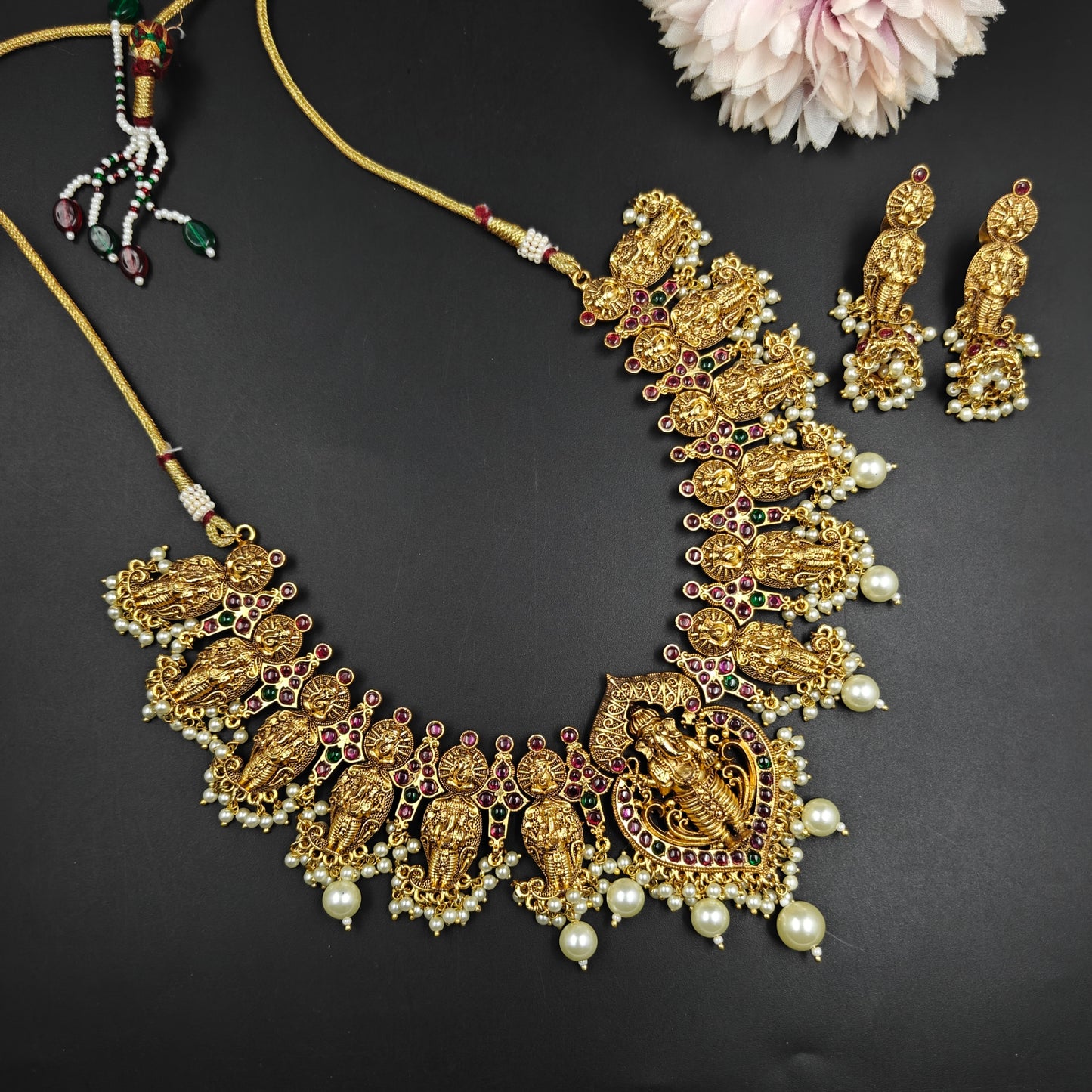 3364 Ganesh Kempu Short Necklace Set