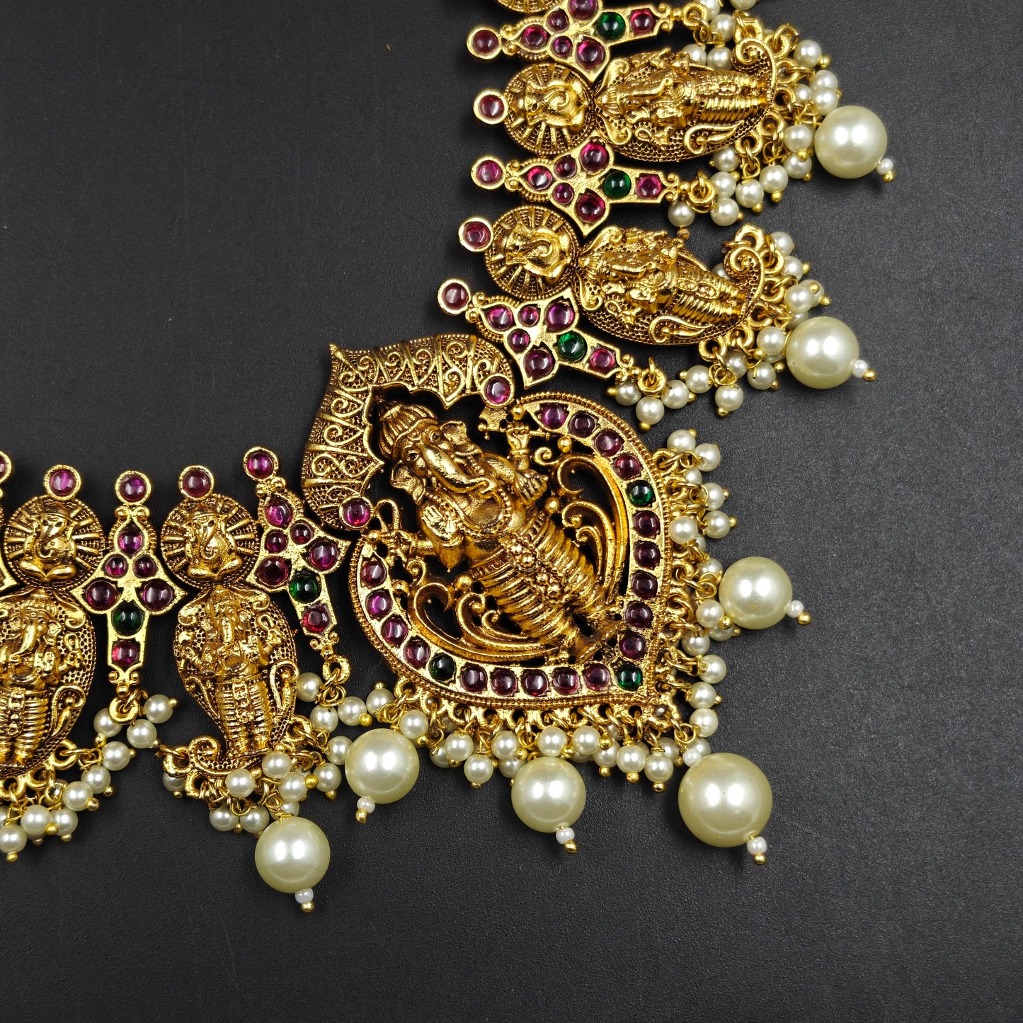 3364 Ganesh Kempu Short Necklace Set