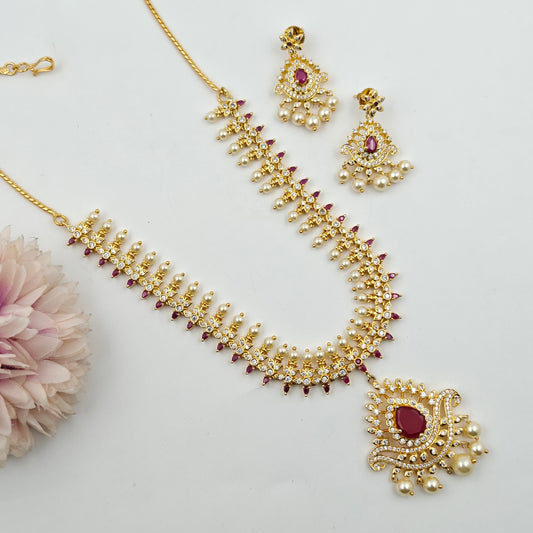 14490 CZ Short Ruby  Necklace Red