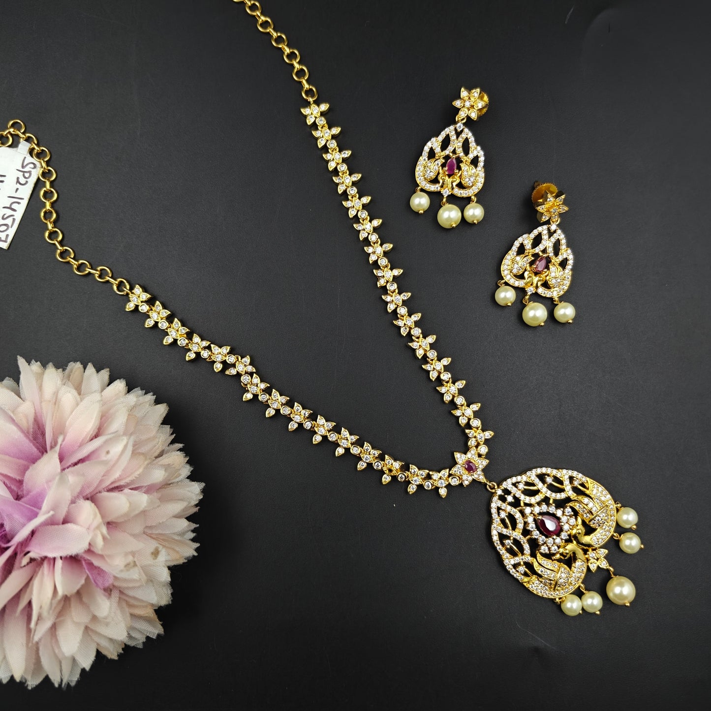 14507 CZ Peacock Short Multi Necklace Set