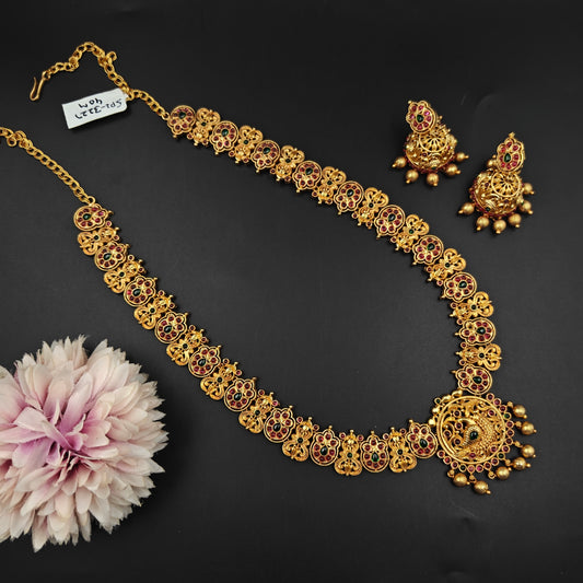 3227 Pota stone nakshi long necklace