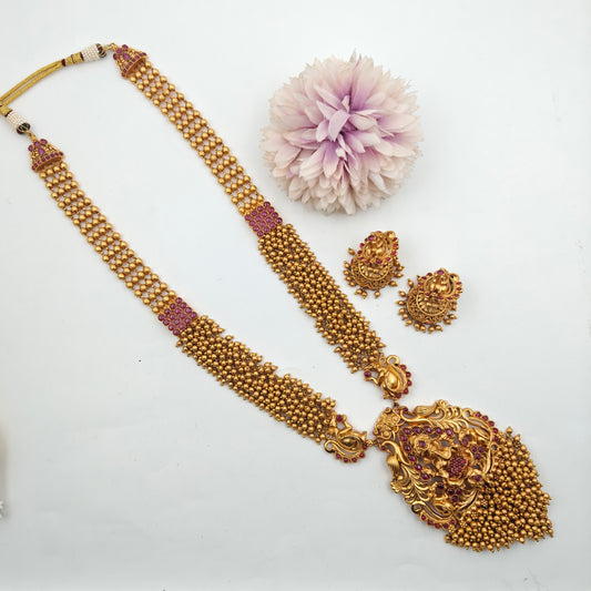 5913 Long Ganesh Nakshi Necklace Set