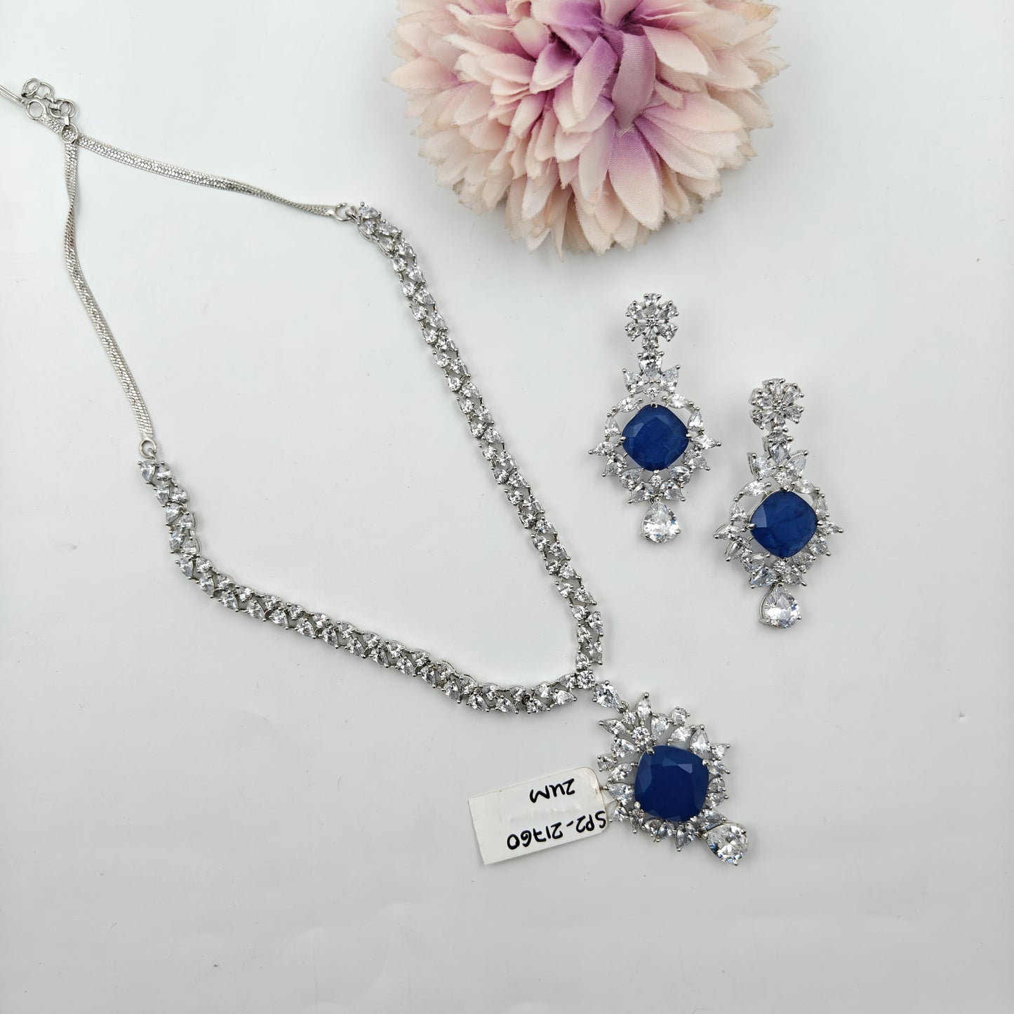 21760 Platinum One Line Necklace Dark Blue