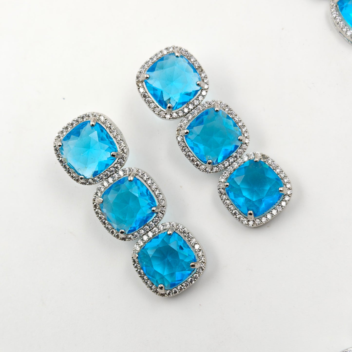 21797 / 21798 Platinum Big Stone Necklace Set Blue
