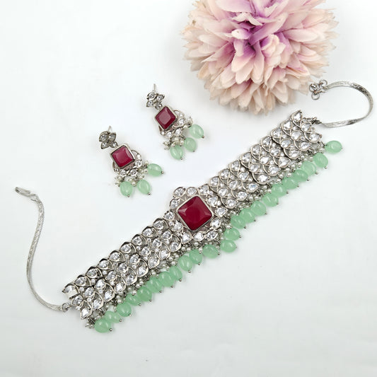 1735 Platinum Choker Red