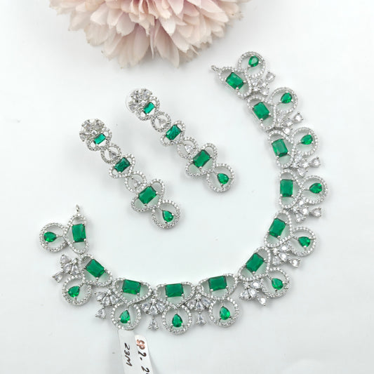 29490 Platinum Necklace Set Green