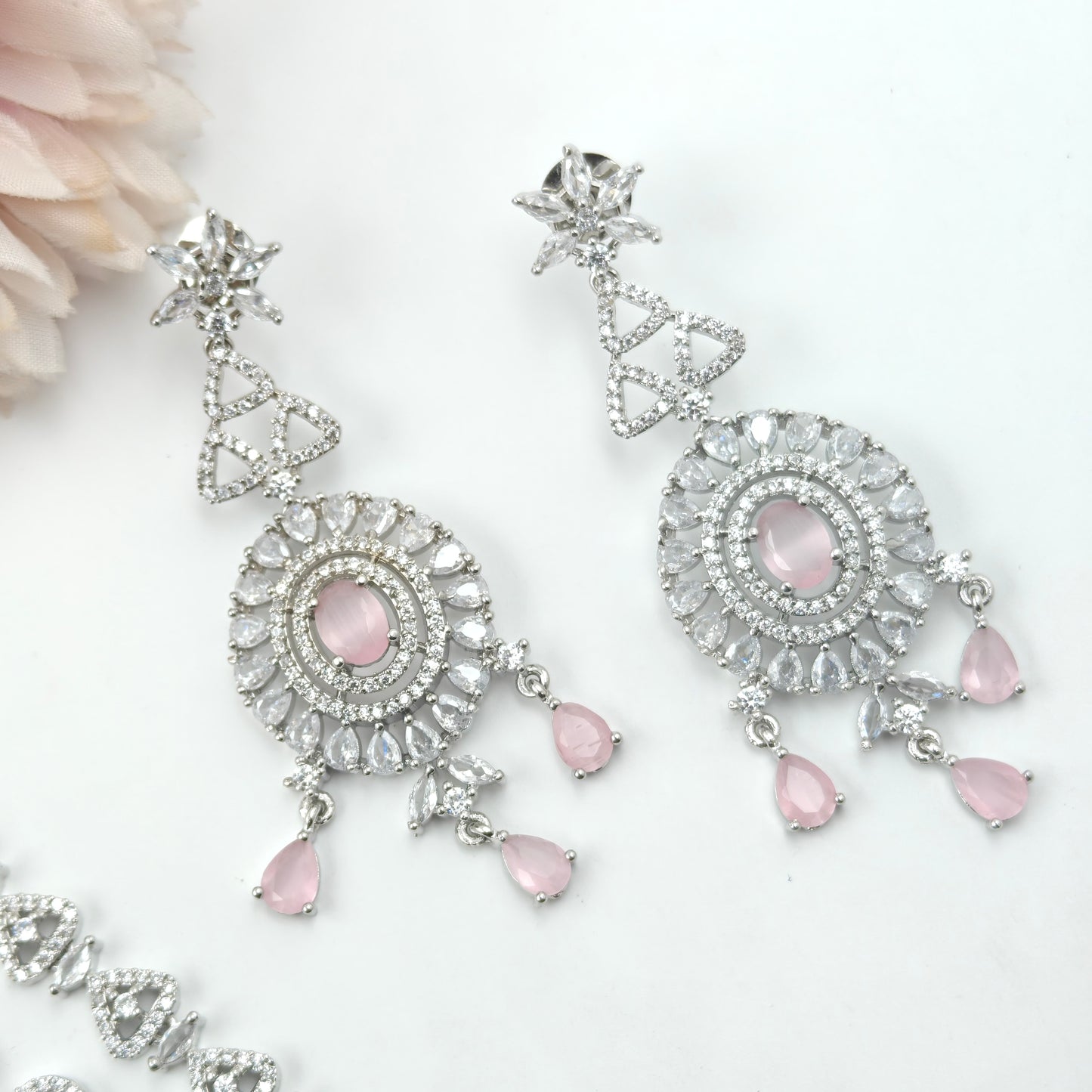28769 Platinum Necklace Set Pink