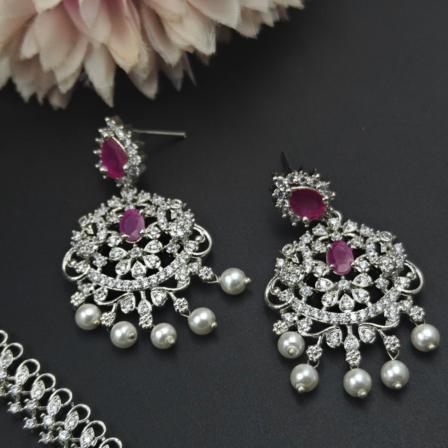 10462 / 10465 Platinum Short Necklace Set Red