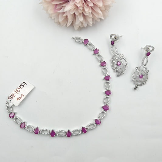16457  platinum ruby pink short necklace