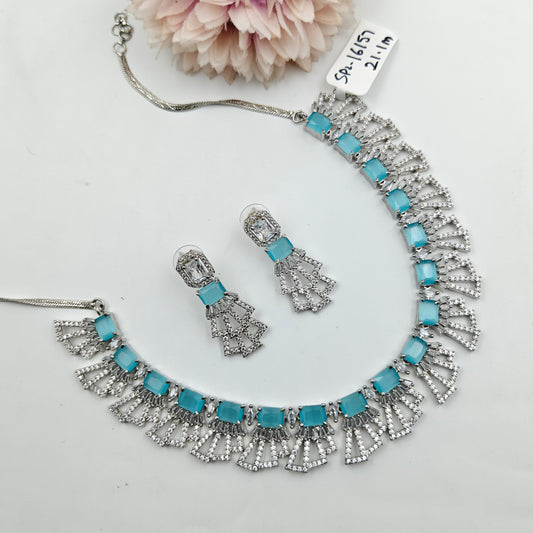 16157 1 Line Platinum Necklace Set Blue