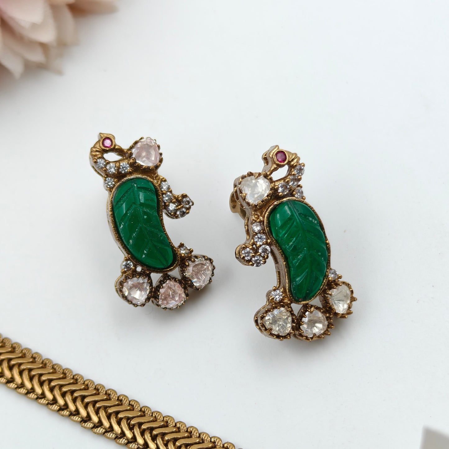 40347 Victorian Peacock Necklace Set Mossianite Stone Green