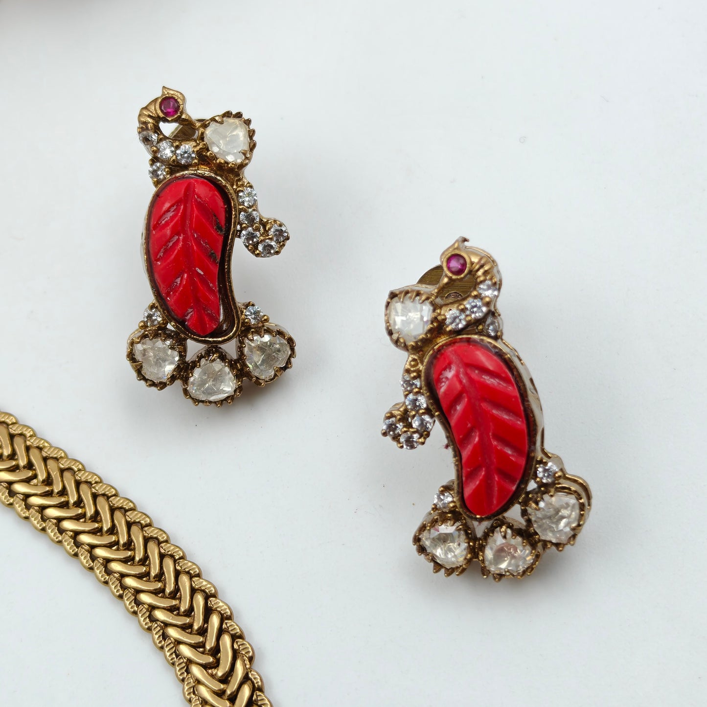 Victorian Peacock Necklace Set Mossianite Stone Red