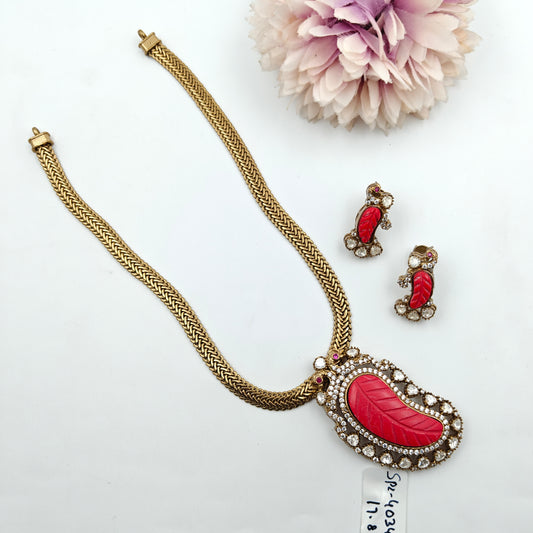 40346 Victorian Peacock Necklace Set Mossianite Stone Red