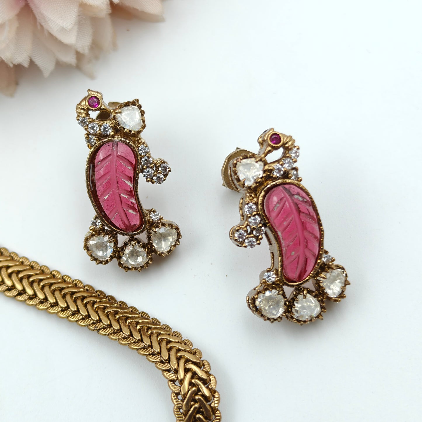 Victorian Peacock Necklace Set Mossianite Stone Maroon