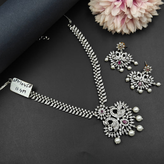 10458 Platinum Short Necklace Set Red