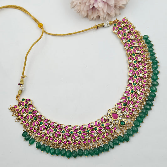 40771 Jadau Necklace Finished With Emerald Russian Beads