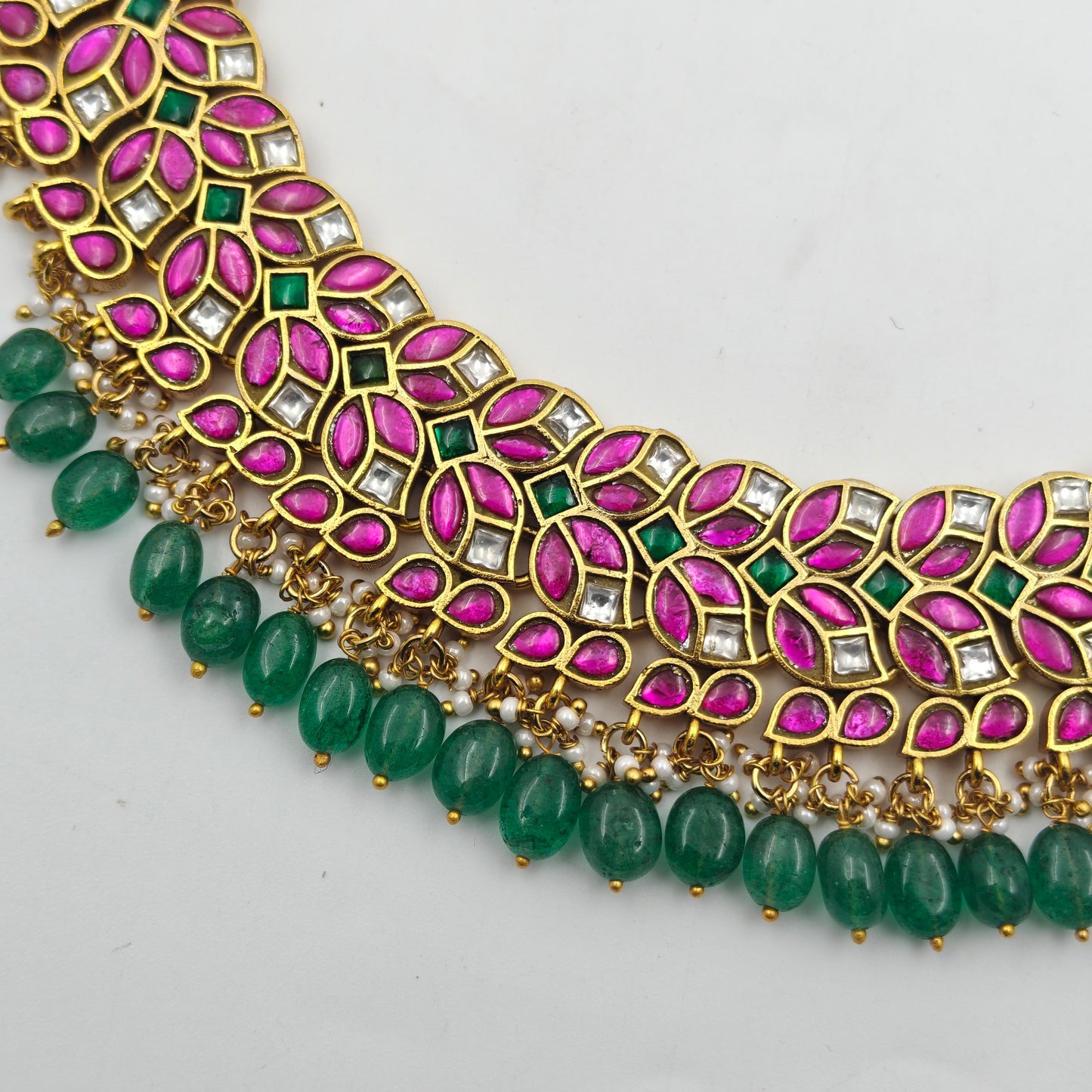 40771 Jadau Necklace Finished With Emerald Russian Beads